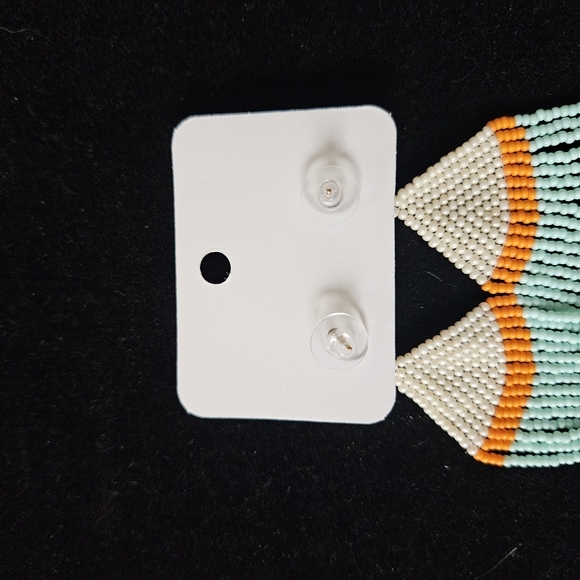 NWT - Elegant Beaded Fringe Earrings - Turquoise, Orange, and Cream - Picture 6 of 7